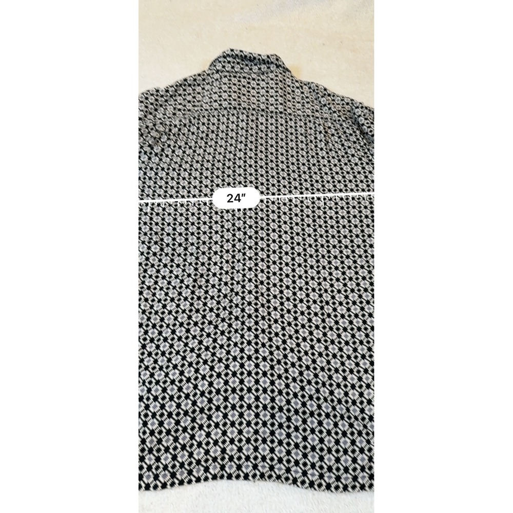 Vintage Silk Mens XL Black White Geometric Diamond Print 100% Silk Shirt S/S - Picture 6 of 7